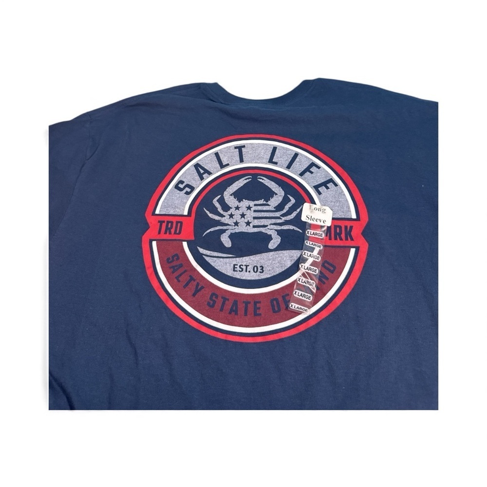 Salt Life T Shirt Men's Size Xl Navy Long Sleeve Graphic Livin' Salty Crab - Picture 3 of 7